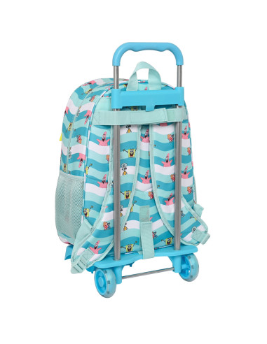 Cartable à roulettes Spongebob Stay positive Bleu Blanc (33 x 42 x 14 cm)