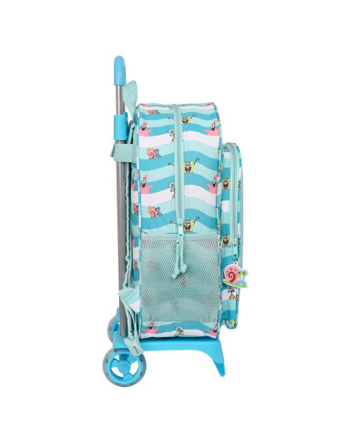 Cartable à roulettes Spongebob Stay positive Bleu Blanc (33 x 42 x 14 cm)