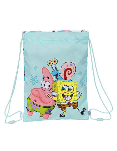 Sac à dos serré par des ficelles Spongebob Stay positive Bleu Blanc (26 x 34 x 1 cm)