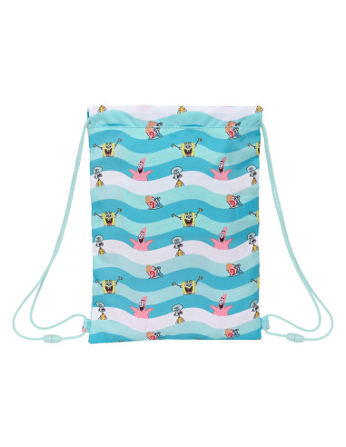 Sac à dos serré par des ficelles Spongebob Stay positive Bleu Blanc (26 x 34 x 1 cm)
