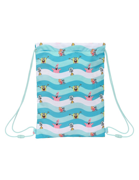 Sac à dos serré par des ficelles Spongebob Stay positive Bleu Blanc (26 x 34 x 1 cm)