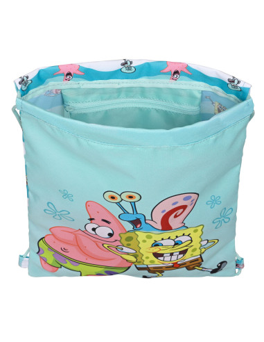 Sac à dos serré par des ficelles Spongebob Stay positive Bleu Blanc (26 x 34 x 1 cm)