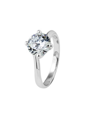 Bague Solitaire serti de 4 Griffes Oxydes de Zirconium Blancs 