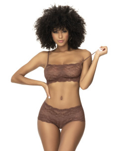 Ensemble 2 pièces en dentelle, top à bretelles et shorty couleur cacao - MAL206COCO 2