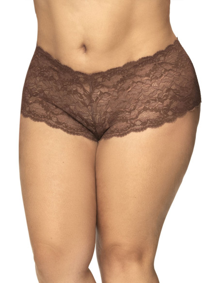 Shorty grande taille en dentelle couleur cacao - MAL90XCOCO