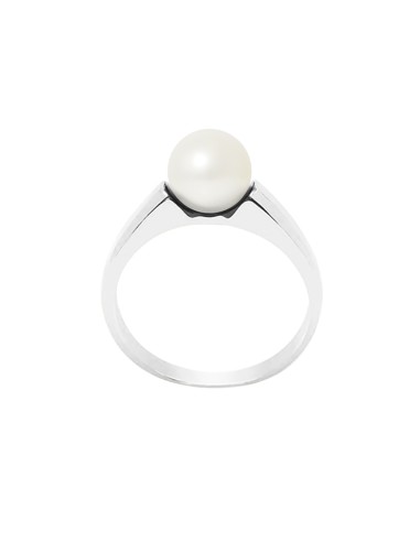 PERLINEA- Bague- Perles de Culture d'Eau douce- Ronde Diamètre 7-8 mm Blanc- Taille 48 (EU)- Bijou Femme- Argent 925 Millièmes