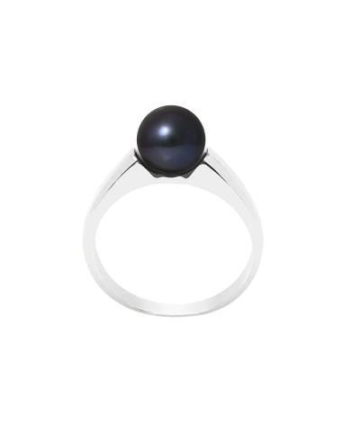 PERLINEA- Bague- Perles de Culture d'Eau douce- Ronde Diamètre 7-8 mm Black Tahiti- Taille 48 (EU)- Bijou Femme- Argent 925 Mi