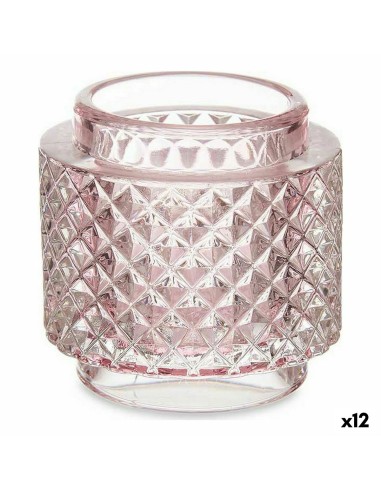 Bougeoir Rose verre (9 x 8,8 x 9 cm) (12 Unités)