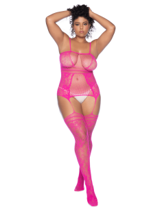 Combinaison grande taille en résille rose - MAL1105XNPK 2