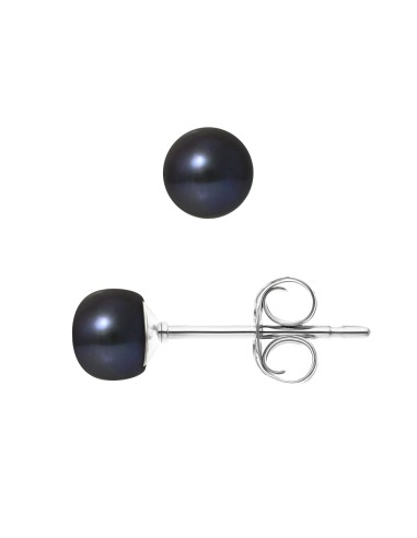 PERLINEA- Boucles d'Oreilles- Perles de Culture d'Eau Douce Bouton 5-6 mm Black Tahiti- Bijou Femme