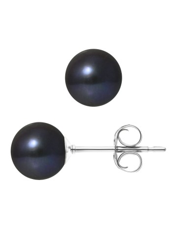 PERLINEA- Boucles d'Oreilles- Perles de Culture d'Eau Douce Ronde 7-8 mm Black Tahiti- Bijou Femme