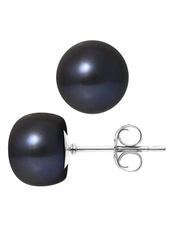 PERLINEA- Boucles d'Oreilles- Perles de Culture d'Eau Douce- Diamètre 9-10 mm Black Tahiti- Bijou Femme