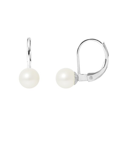 PERLINEA- Boucles d'Oreilles- Perles de Culture d'Eau Douce- Diamètre 6-7  mm  Blanc- Bijou Femme