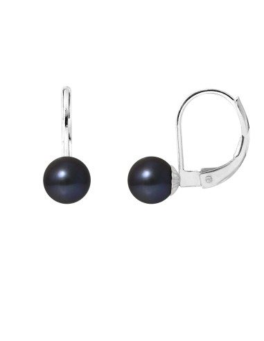 PERLINEA- Boucles d'Oreilles- Perles de Culture d'Eau Douce- Diamètre 6-7  mm  Black Tahiti- Bijou Femme