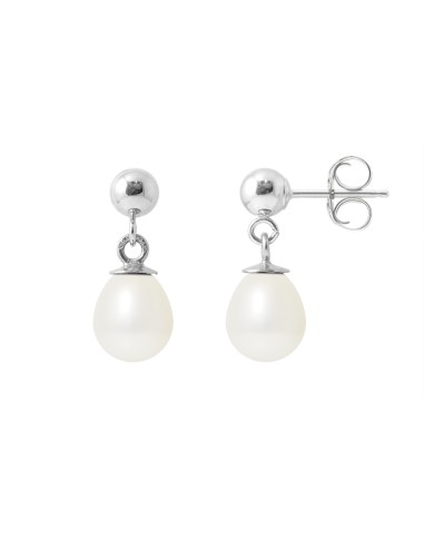 PERLINEA- Boucles d'Oreilles- Perles de Culture d'Eau Douce- Diamètre 6-7  mm  Blanc- Bijou Femme