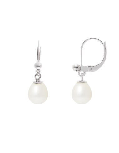 PERLINEA- Boucles d'Oreilles- Perles de Culture d'Eau Douce- Diamètre 7-8 mm Blanc- Bijou Femme