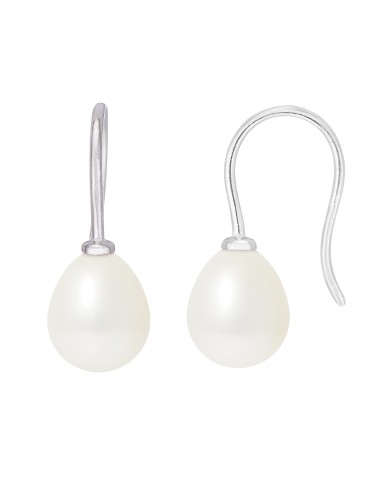 PERLINEA- Boucles d'Oreilles- Perles de Culture d'Eau Douce Poire 7-7 ,5 mm Blanc- Bijou Femme