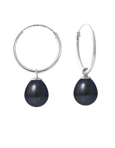 PERLINEA- Boucles d'Oreilles- Perles de Culture d'Eau Douce- Diamètre 8-9 mm Black Tahiti- Bijou Femme