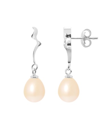 PERLINEA- Boucles d'Oreilles- Perles de Culture d'Eau Douce- Diamètre 8-9 mm Rose- Bijou Femme