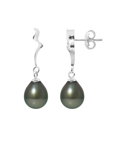 PERLINEA- Boucles d'Oreilles- Perles de Culture de Tahiti- Diamètre 9-10 mm- Bijou Femme