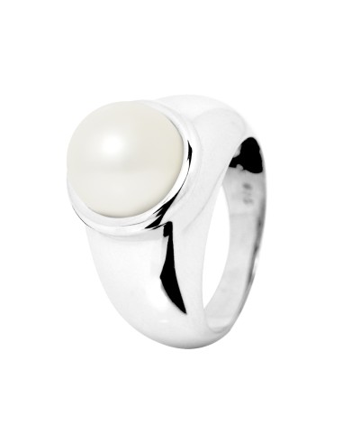 PERLINEA- Bague- Perles de Culture d'Eau douce- Bouton Diamètre 9-10 mm Blanc - Taille 48 (EU)- Bijou Femme- Argent 925 Milliè