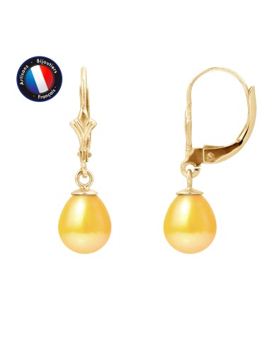 PERLINEA- Boucle d'Oreilles - Perles de Culture d'Eau Douce- Diamètre 7-8 mm Gold-  Bijou Femme- OrJaune