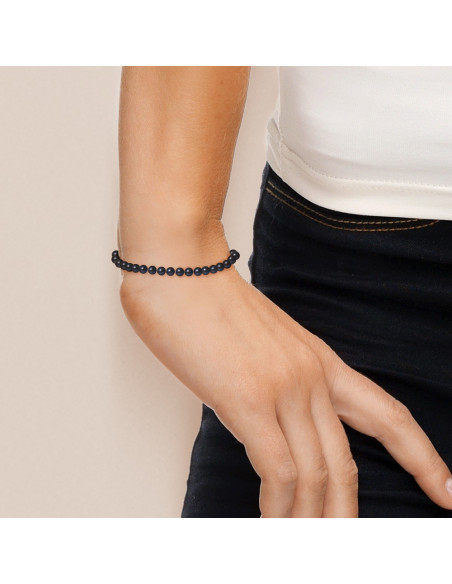 PERLINEA- Bracelet Perles de Culture Ronde 4-5 mm Black Tahiti- Bijou Femme 