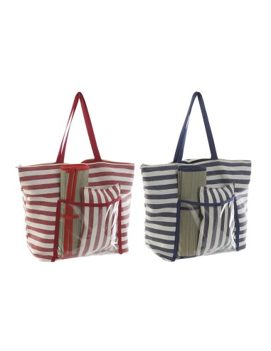 Sac de plage DKD Home Decor 55 x 17 x 35 cm Toile Rouge Bleu PVC (2 Unités)