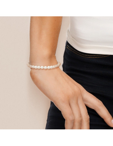 PERLINEA- | Bracelet Perles de Culture Ronde 6-7  mm Blanc Naturel- Bijou Femme