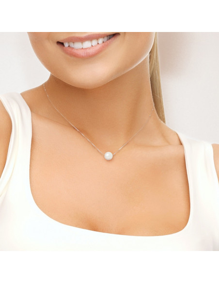 PERLINEA- Collier Perles de Culture- Diamètre 9-10 mm Blanc- Bijou Femme