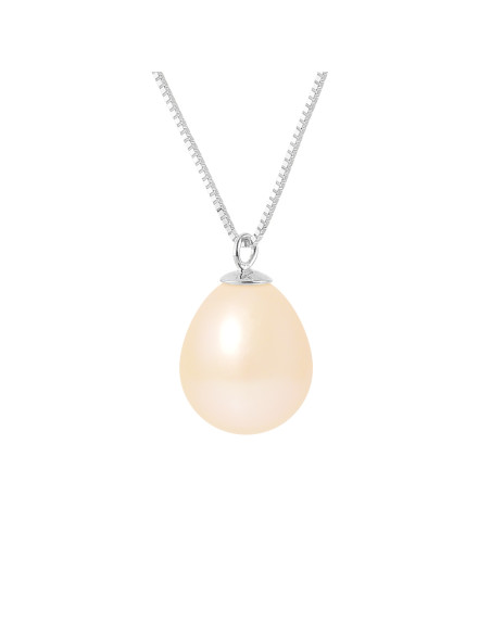 PERLINEA- Collier Perles de Culture- Diamètre 9-10 mm Rose Naturel- Bijou Femme