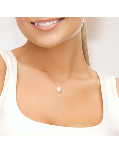 PERLINEA- Collier Perles de Culture- Diamètre 9-10 mm Blanc Naturel- Bijou Femme