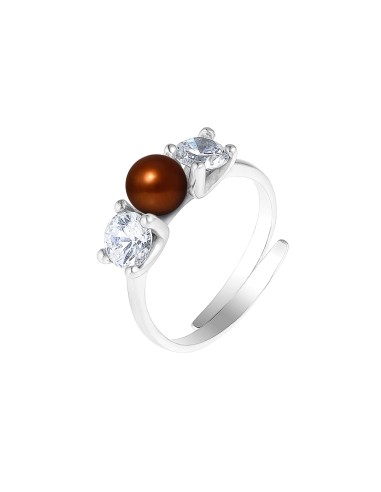 PERLINEA- Bague- Perles de Culture d'Eau douce- Bouton Diamètre 5-6 mm Chocolat- Taille R‚glable- Bijou Femme- Argent 925 Mill