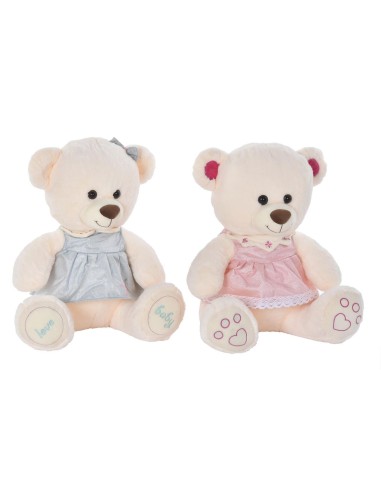 Ours en peluche DKD Home Decor Beige Rose Polyester Vert Enfant Ours (2 Unités)