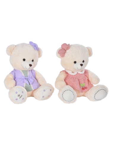 Ours en peluche DKD Home Decor Robe Beige Rose Lila Polyester Enfant Ours (2 Unités)