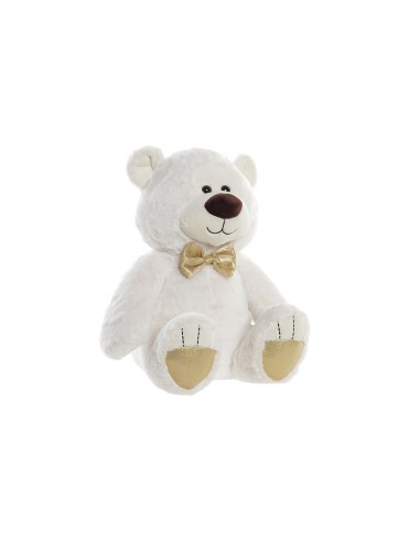 Ours en peluche DKD Home Decor Nœud papillon Doré Polyester Blanc Enfant Ours