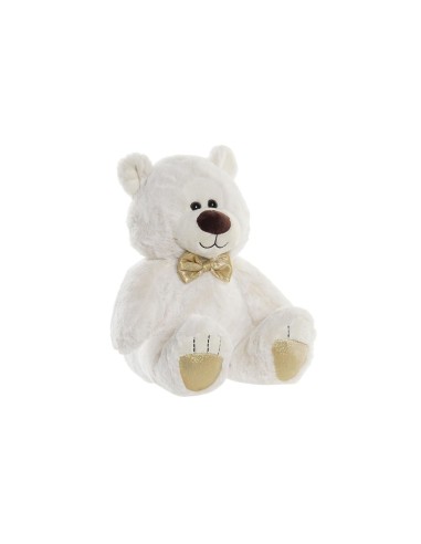 Ours en peluche DKD Home Decor Nœud papillon Doré Polyester Blanc Enfant Ours