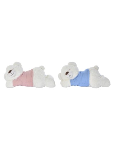 Ours en peluche DKD Home Decor Bleu Rose Polyester Blanc Enfant Allongé (2 Unités)