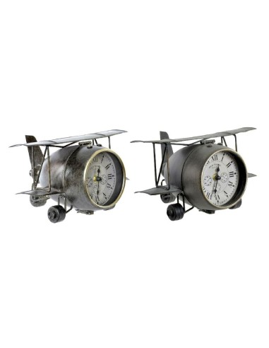 Horloge de table DKD Home Decor Avion Verre Gris Vert Fer (26 x 21 x 15 cm) (2 pcs)