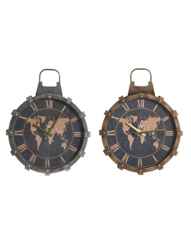 Horloge Murale DKD Home Decor Verre Argenté Doré Fer Mappemonde (42 x 8,5 x 54 cm)