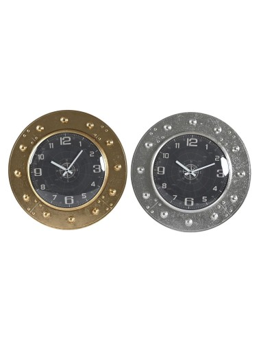 Horloge Murale DKD Home Decor Verre Argenté Noir Doré Fer (48,5 x 6 x 48,5 cm)