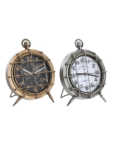 Horloge de table DKD Home Decor Mappemonde Verre Argenté Noir Doré Blanc Fer (22 x 17 x 29 cm) (2 Unités)