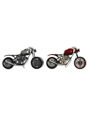 Horloge de table DKD Home Decor Motocyclette 44 x 13,5 x 23 cm Rouge Gris Moto Fer Vintage (2 Unités)