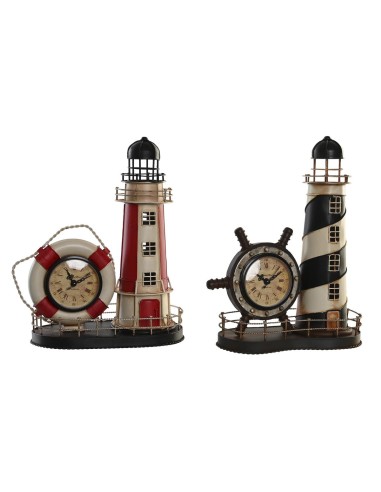 Horloge de table DKD Home Decor 25.5 x 14 x 32.5 cm Rouge Noir Métal Vintage Phare (2 Unités)