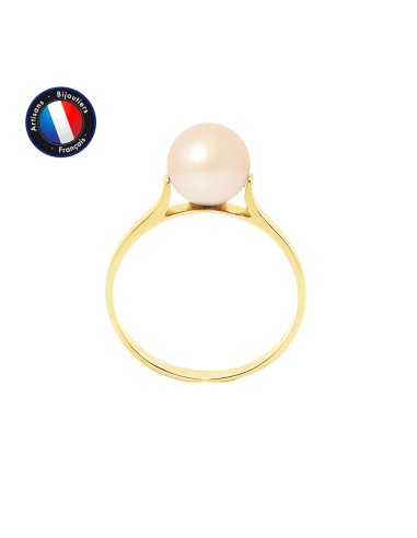 PERLINEA- Bague- Perles de Culture d'Eau Douce- Ronde Diamètre 7-8 mm Rose- Taille 48 (EU)- Bijou Femme- OrJaune