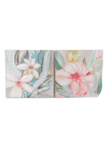 Cadre DKD Home Decor Fleurs (80 x 3.5 x 80 cm) (2 pcs)