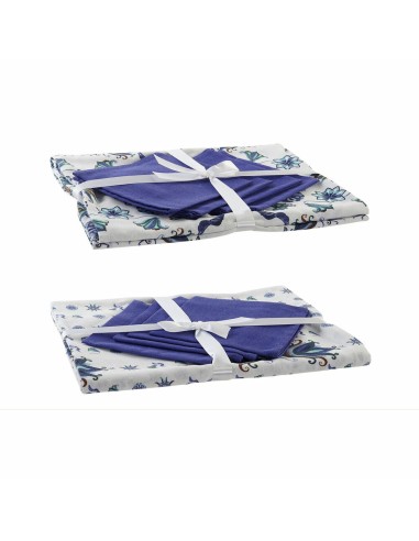 Nappe et serviettes de table DKD Home Decor Bleu Blanc 150 x 150 x 0,5 cm (2 Unités)