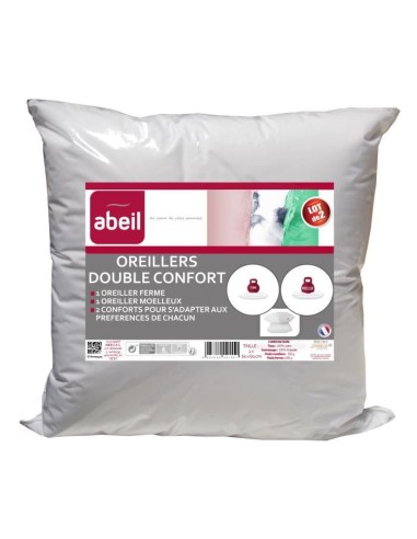 ABEIL Lot de 2 Oreillers DOUBLE CONFORT 100% Coton 60x60cm