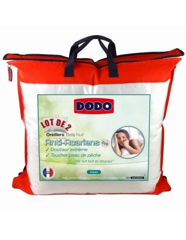 DODO Lot de 2 Oreillers Anti-Acariens Belle Nuit 60x60 cm blanc