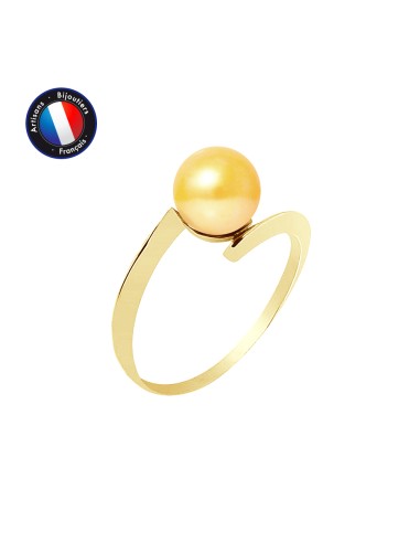 PERLINEA- Bague- Perles de Culture d'Eau Douce- Ronde Diamètre 7-8 mm Gold- Taille 48 (EU)- Bijou Femme- OrJaune